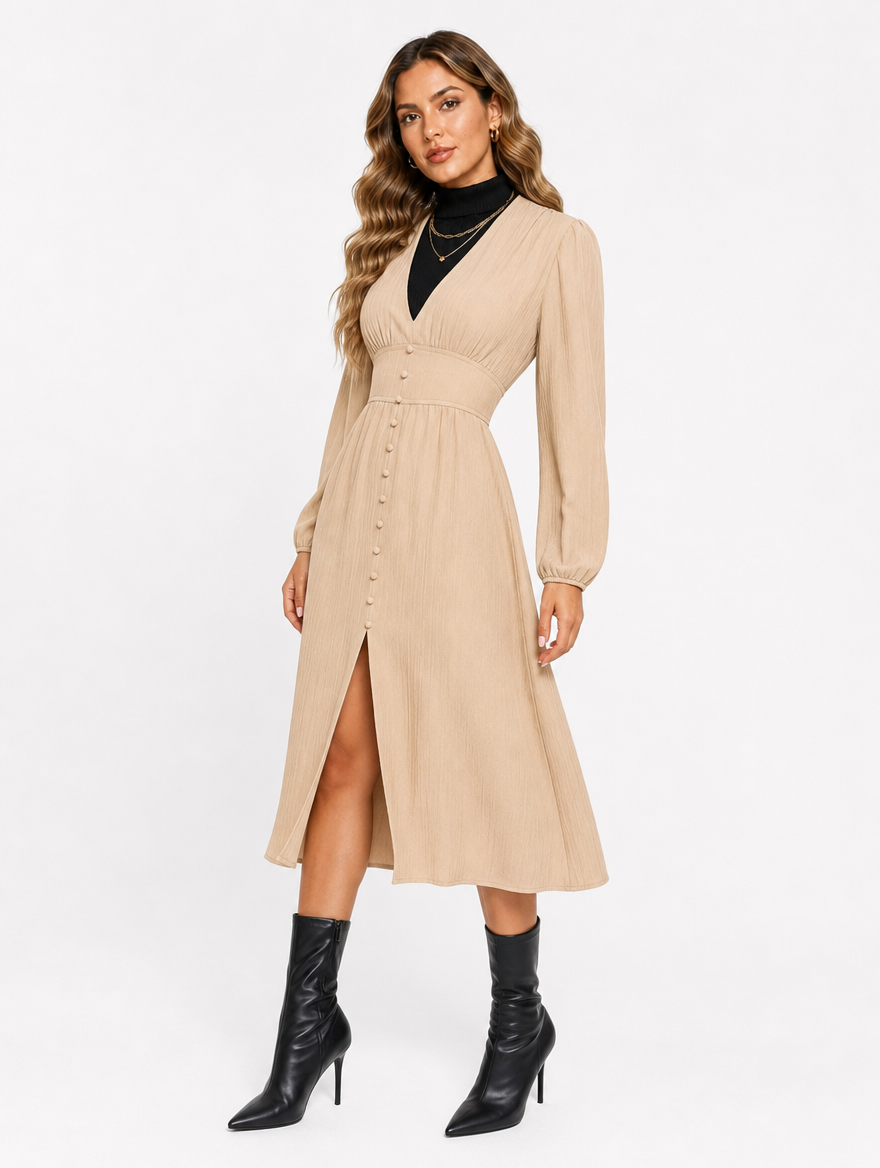 Robe Boutonnée Fendue