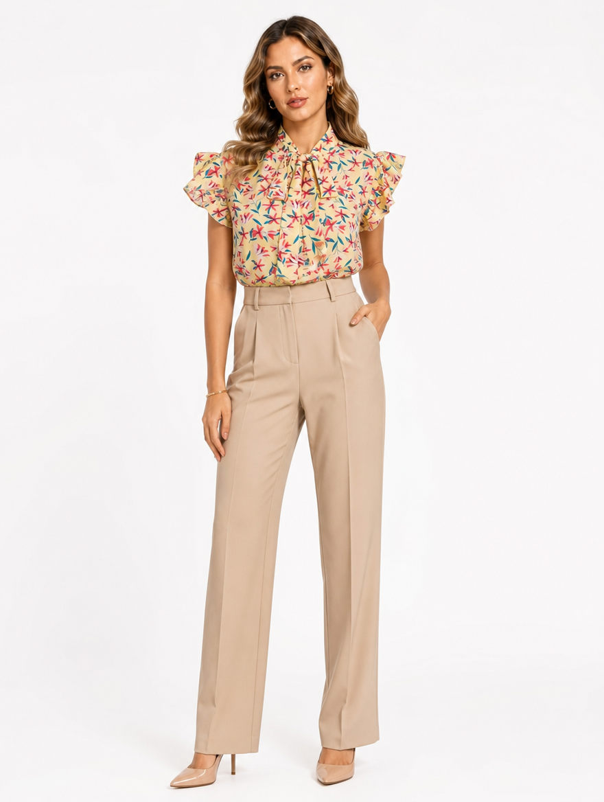 Blouse Fleurie Col Noué