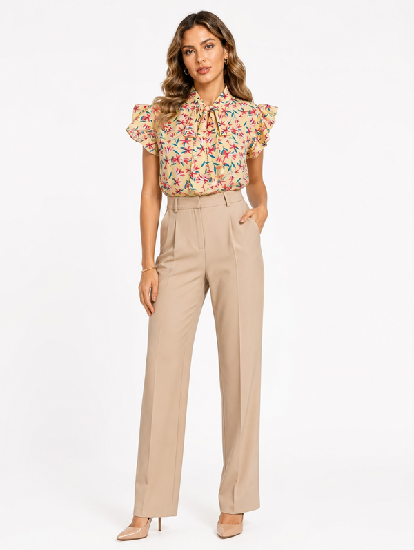 Blouse Fleurie Col Noué