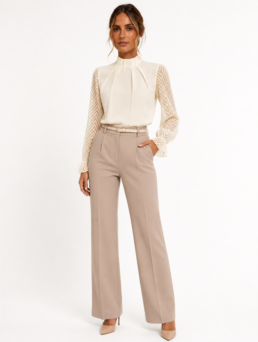 Blouse Col Montant Volanté
