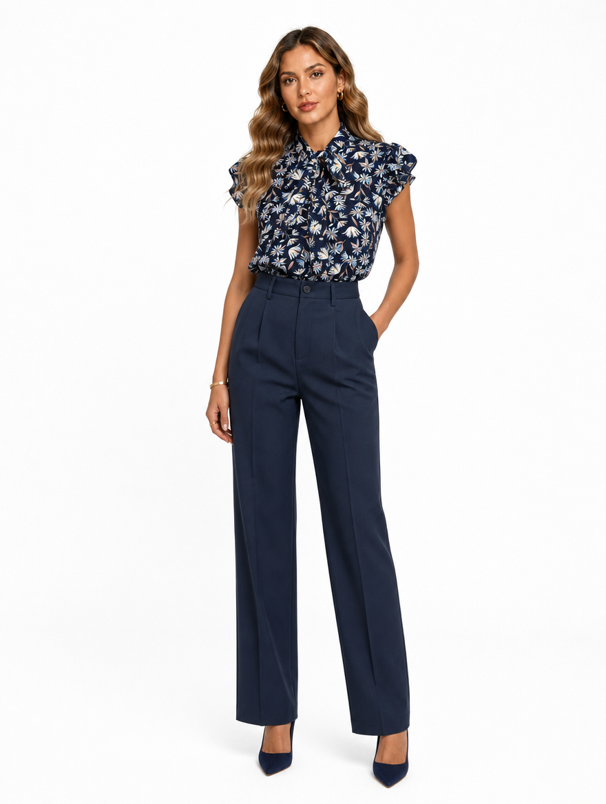 Blouse Fleurie Col Noué