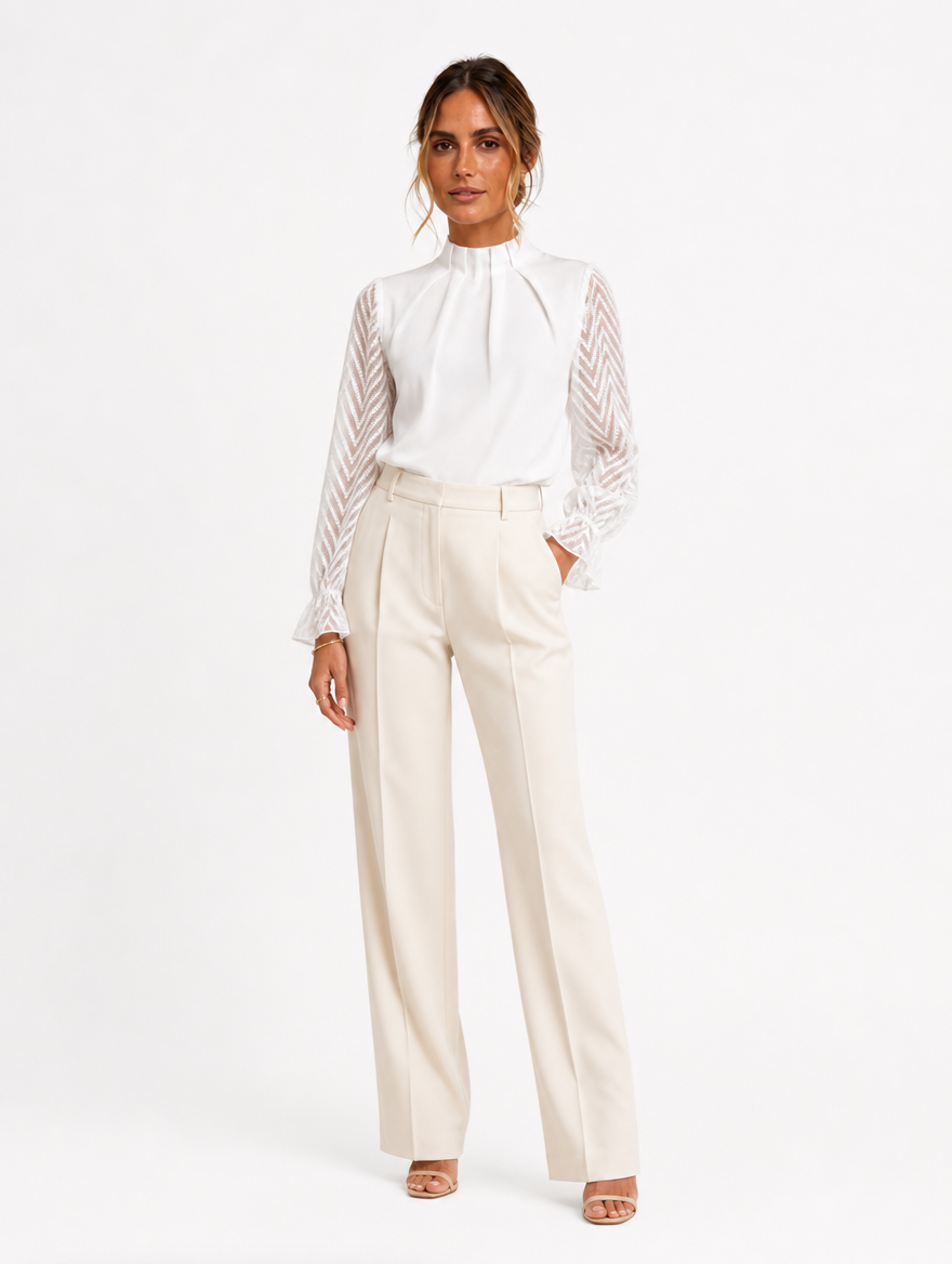 Blouse Col Montant Volanté